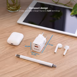 TooQ GaN Wall Charger USB-C/PD + USB-A/QC 30W, White