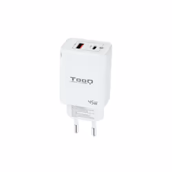 TooQ GaN Wall Charger USB-C/PD + USB-A/QC 45W, White, Indoor, AC, White