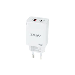 TooQ GaN Wall Charger USB-C/PD + USB-A/QC 45W, White