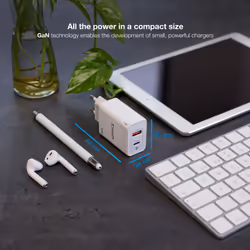 TooQ GaN Wall Charger USB-C/PD + USB-A/QC 45W, White