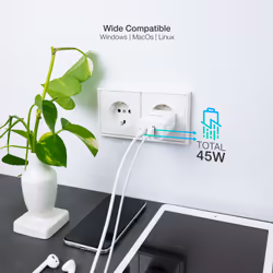 TooQ GaN Wall Charger USB-C/PD + USB-A/QC 45W, White - Additional view 4