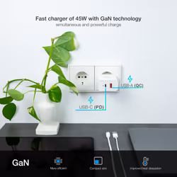 TooQ GaN Wall Charger USB-C/PD + USB-A/QC 45W, White - Additional view 5