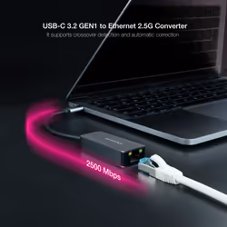 Nanocable USB-C 3.2 GEN1 to Ethernet 2.5G Converter, Aluminium, Grey, 15 cm