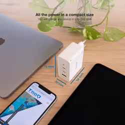 TooQ GaN Wall Charger 2xUSB-C/PD + USB-A/QC 100W, White