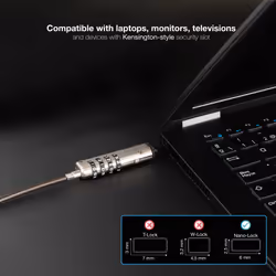 TooQ NANO Type Security Cable with Laptop Combination 1.5 metres, Dark Grey