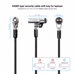 TooQ NANO Type Security Cable with Laptop Key 1.5 metres, Dark Grey - Additional view 2
