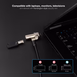 TooQ NANO Type Security Cable with Laptop Key 1.5 metres, Dark Grey - Additional view 3