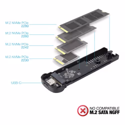 TooQ External M.2 NVMe SSD Enclosure, Black