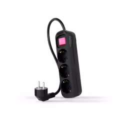 Nanocable Socket Strip with 3 Sockets with Switch, 1.4 m, Black, 1.4 m, Indoor, Type F, Type F, Angled, Shock resistant