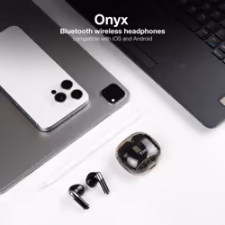 TooQ Onyx Wireless Earbuds + Bluetooth Microphone with Charging Case, Black
