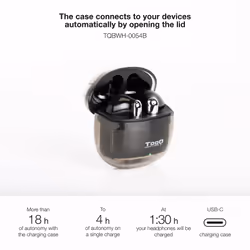 TooQ Onyx Wireless Earbuds + Bluetooth Microphone with Charging Case, Black