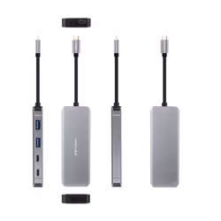 Nanocable USB-C 6-in-1 Hub, USB-C 3.2 GEN1 5G Converter to 2 x USB-A + 2 x USB-C + HDMI + USB-C PD 100W, Aluminum, 15 cm, Gray
