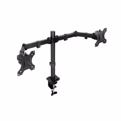 TooQ Desk Stand for 2 Screens 17"-27", Black, Clamp/Bolt-through, 16 kg, 43.2 cm (17"), 68.6 cm (27"), 100 x 100 mm, Black