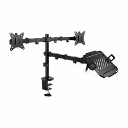 TooQ Table Stand for 2 Screens 17‘-32’ and Laptop, Black, Clamp/Bolt-through, 27 kg, 43.2 cm (17"), 81.3 cm (32"), 100 x 100 ...