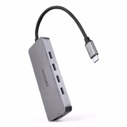 Nanocable Hub USB-C male to 4 x USB-C female + USB-C PD 100W, Aluminium 10 cm, Grey, USB 3.2 Gen 1 (3.1 Gen 1) Type-C, USB 3. ...