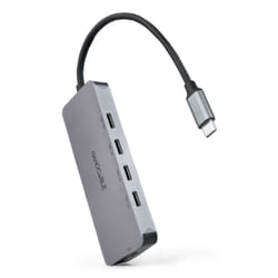 Nanocable Hub USB-C male to 4 x USB-C female + USB-C PD 100W, Aluminium 10 cm, Grey