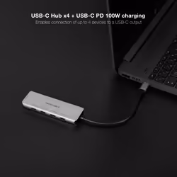 Nanocable Hub USB-C male to 4 x USB-C female + USB-C PD 100W, Aluminium 10 cm, Grey