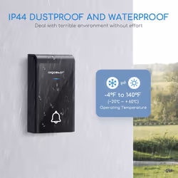 Panda Series Wireless Doorbell, IP44 Waterproof Cordless Doorbell, 150M Range Chime Kit, 1 Push Button and 2 Battery Operated Receivers with Led Light