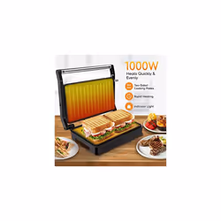 Aigostar Sandwich Toaster, 1000W Deep Fill Toastie Maker, 2 Slice Panini Press, Electric Grill with Non-Stick Plates, Stainless Steel, Easy to