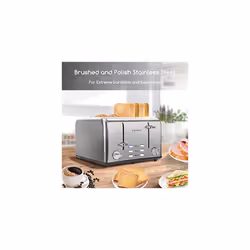 Aigostar Stainless Steel Toaster 4 Slice, Independent and Extra-Wide Slots, Defrost & Reheat Functions, 1550W Electric Toaster with High Lifting,