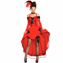) Women's red cancan costume with black bows - L (42-44