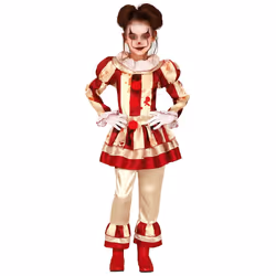 ) Terrifying red and white clown costume for girls - 5 to 6 years (110-115 cm