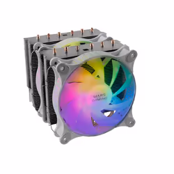 Mars Gaming MCPU-XT White CPU Heatsink Dual Tower Cooling 6 HCT Heatpipes TDP 300W 2 ARGB PWM 12cm Fans, All-in-one liquid co ...