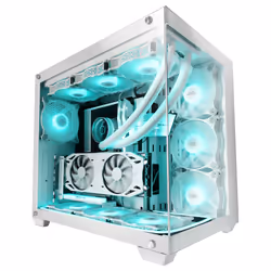 Mars Gaming MCV4 White Custom XXL E-ATX Gaming Tower Frameless Front and Side Tempered Glass Window Modular Dual Chamber Structure