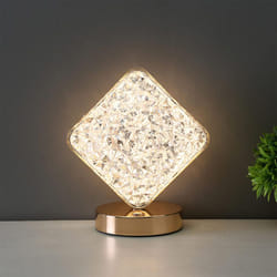 Cordless Acrylic Crystal Table Lamp Touch Control Dimmable Rhombus Shaped Night Light USB Rechargeable with 3 Colour Temperature
