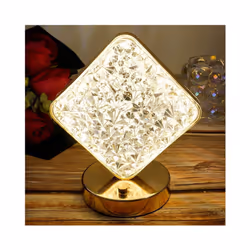 Cordless Acrylic Crystal Table Lamp Touch Control Dimmable Rhombus Shaped Night Light USB Rechargeable with 3 Colour Temperature