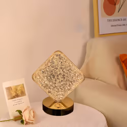 Cordless Acrylic Crystal Table Lamp Touch Control Dimmable Rhombus Shaped Night Light USB Rechargeable with 3 Colour Temperature