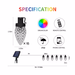 6M LED String Festoon Lights with 15 Bulbs RGB Remote /APP Control