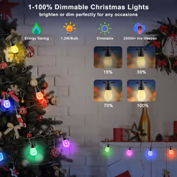 6M LED Outdoor Smart Garden Solar Festoon Lights 15 Bulbs RGB Remote Control/APP Control