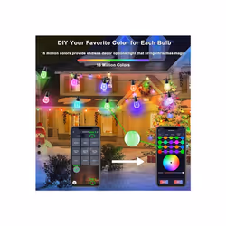 6M LED Outdoor Smart Garden Solar Festoon Lights 15 Bulbs RGB Remote Control/APP Control
