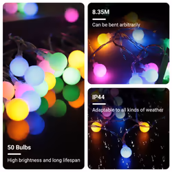 8M RGB String Lights with 50 Bulbs, IP44, 8 Modes