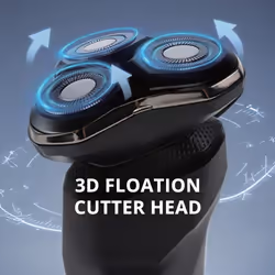 Cordless Rechargeable Professional Shaver, 3 Cutter Heads, Black