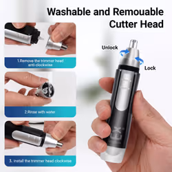 ExtraStar Nose/Ear Trimmer (NYD207),  Sleek Silver, Battery-Powered