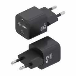 AISENS Gan 30W Charger, 1xUSB-C PD3.0 QD4.0, Black