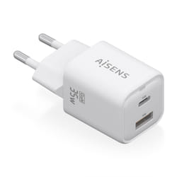 AISENS Charger Gan 35W, 1xUSB-C PD3.0 QC4.0, 1xUSB-A QC3.0, White