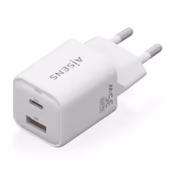 AISENS Charger Gan 35W, 1xUSB-C PD3.0 QC4.0, 1xUSB-A QC3.0, White