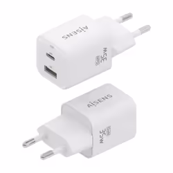 AISENS Charger Gan 35W, 1xUSB-C PD3.0 QC4.0, 1xUSB-A QC3.0, White