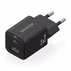 AISENS Gan 35W charger, 1xUSB-C PD3.0 QC4.0, 1xUSB-A QC3.0, Black