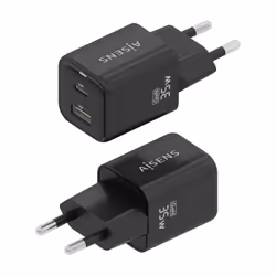 AISENS Gan 35W charger, 1xUSB-C PD3.0 QC4.0, 1xUSB-A QC3.0, Black