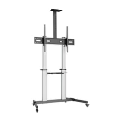 AISENS PRO floor stand with wheels, DVD tray and camera support for Monitor/TV 100Kg from 60-100, Black-Silver
