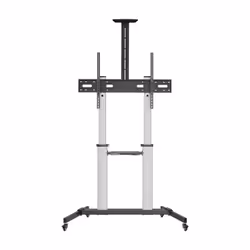 AISENS PRO floor stand with wheels, DVD tray and camera support for Monitor/TV 100Kg from 60-100, Black-Silver