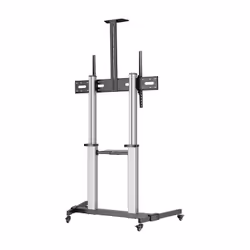AISENS PRO floor stand with wheels, DVD tray and camera support for Monitor/TV 100Kg from 60-100, Black-Silver