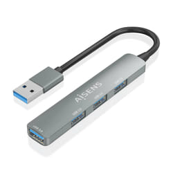 AISENS Aluminum USB 3.0 HUB, 1xUSB3.0 A/H+3xUSB2.0 A/H, Grey, 10cm