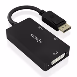 AISENS Displayport V1.2 to VGA/DVI/HDMI converter, DP 1.2/M-VGA/H-DVI/H-HDMI/H 4K, Black, 15cm, 0.15 m, DisplayPort, VGA + HD ...