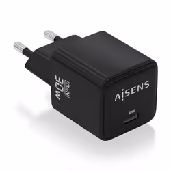 AISENS Gan 30W Charger, 1xUSB-C PD3.0 QD4.0, Black, Indoor, AC, Black