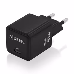 AISENS Gan 30W Charger, 1xUSB-C PD3.0 QD4.0, Black